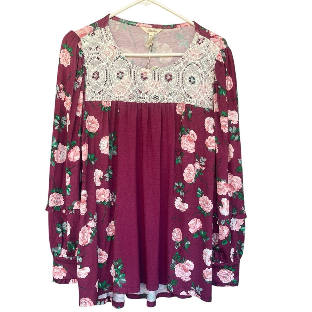 Matilda Jane Womens Top Medium Floral Long Sleeve‎ Tunic Peasant Boho Crochet